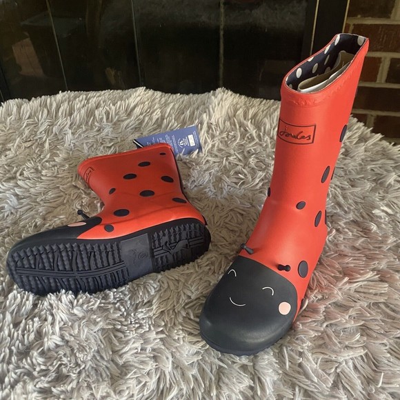 Joules Red Ladybug Rain Boots Big Kids Size 13 Red Black Pull On Wellie Boots - Picture 9 of 11